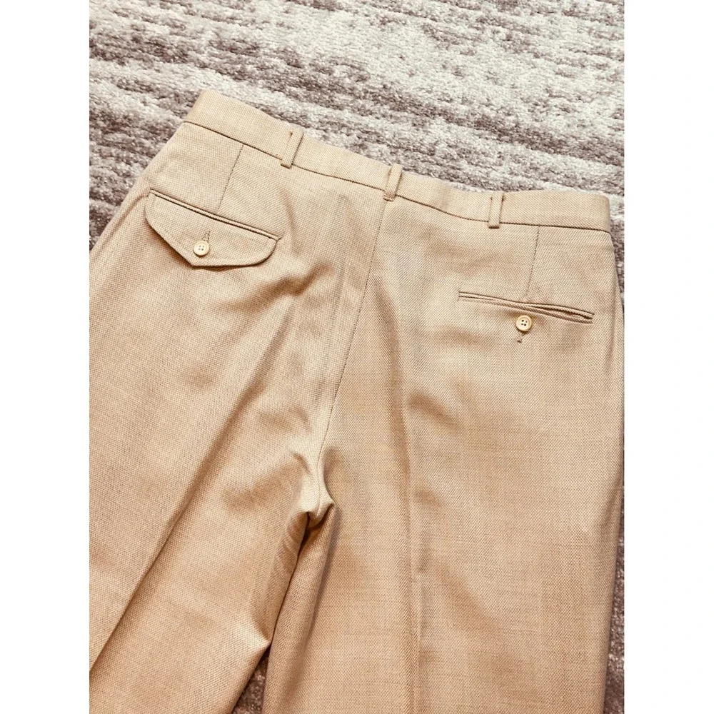 Polo Ralph Lauren Dress Pants Men 34x29 Tan Pleated Cuffed Basketweave Vintage